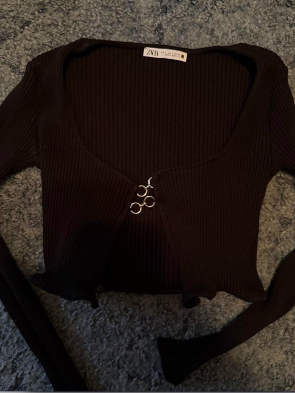 Zara Black Ribbed Hook-Front Crop Top
